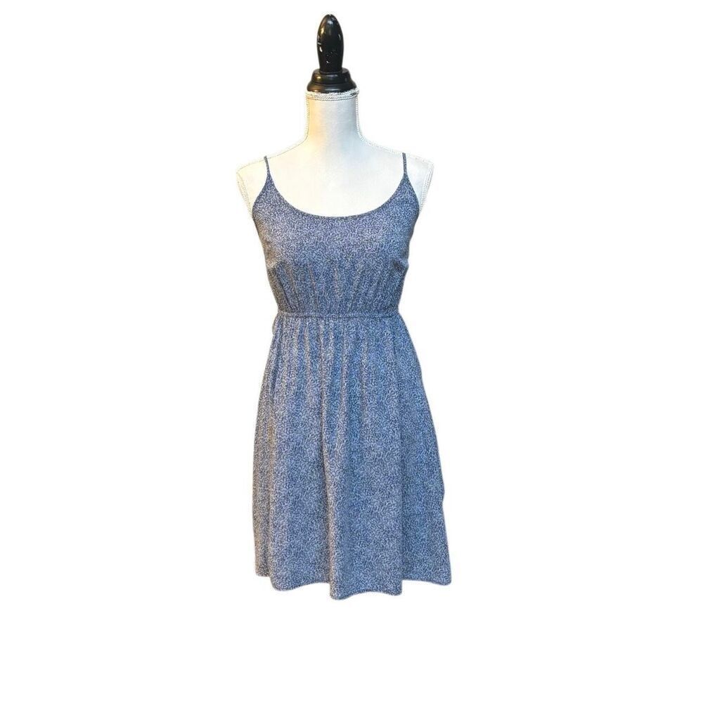 Gap Blue Micro-Print Spaghetti Strap Dress Elastic Waist Size Small